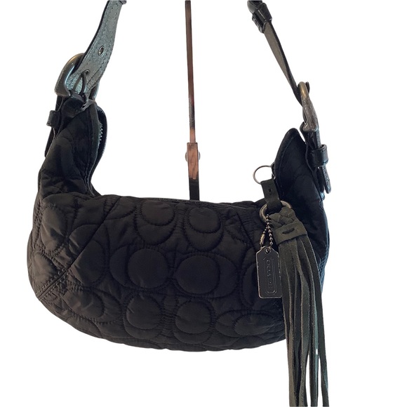 COACH Gunmetal Black Quilted C Small Hobo Purse Tassel FS6791 - Picture 5 of 10